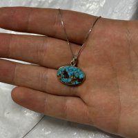گردنبند اسپرت نقره با فیروزه(کد70)