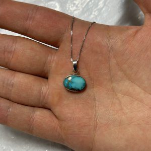 گردنبند اسپرت نقره با فیروزه(کد69)